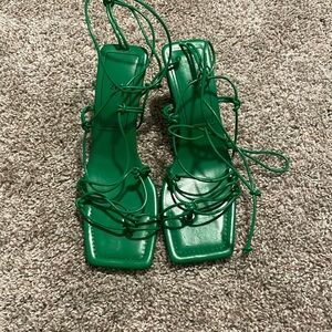 Zara green lace up open toe heels size 39